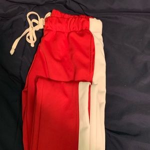 Red track pants